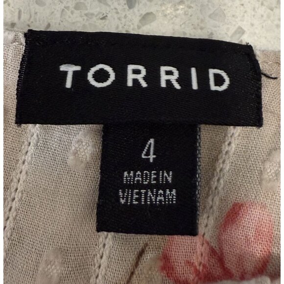 Torrid Womens Floral Print Short Sleeve Square Neck Blouse Size 4 Beige Pink - Picture 5 of 5